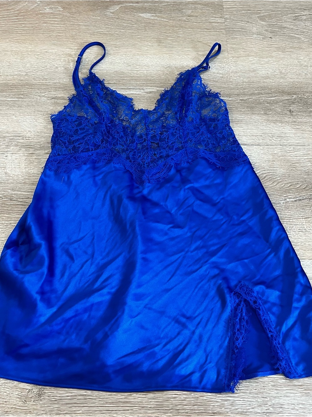 Victorias Secret Lace-Trim Satin Chemise Slip in Royal Blue